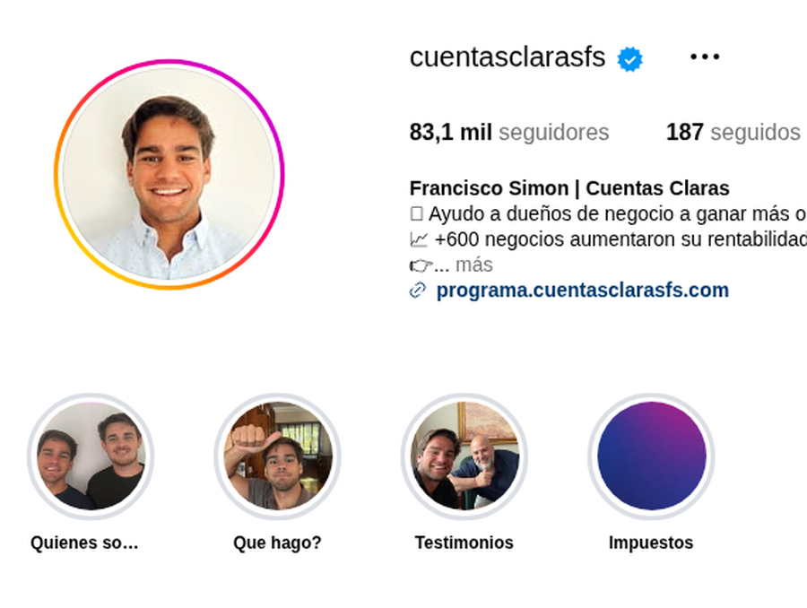 Perfil de Instagram de Cuentas Claras